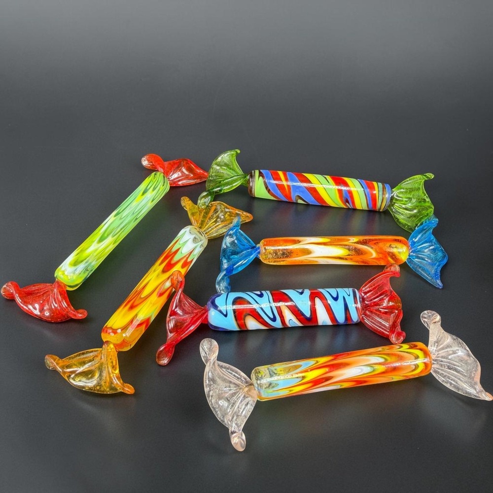 Set 6 Venetian Italian Glass Candy Figurines 3in Handcrafted Made in Italy